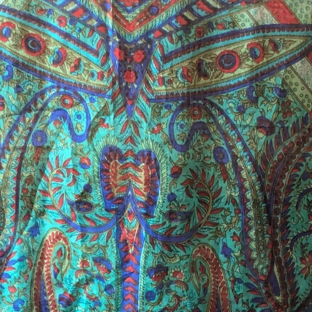 Vintage Silk Scarf‎ Paisley MCM Indian Long Wrap Headband Boho Feathers Festival